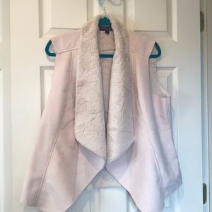 Pale pink suede vest /cream color soft faux fur